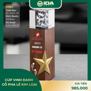 Cúp vinh danh gỗ pha lê kim loại